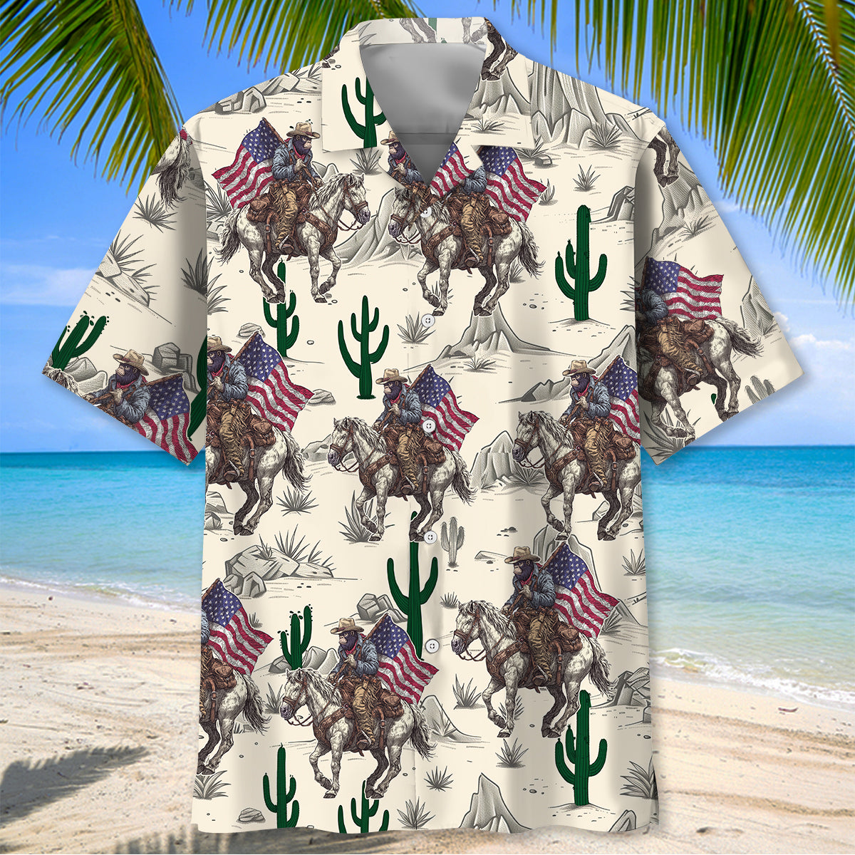 Patriotic Bigfoot Cowboy Hawaiian Shirt Patriotic Bigfoot Cowboy Hawaiian Shirt - Image 2