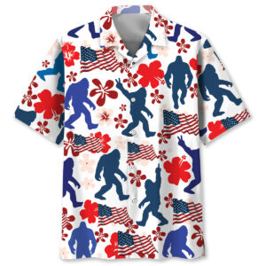 Bigfoot America Hibiscus Hawaiian Shirt