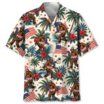Tropical Patriotic Bigfoot Flamingo Hawaiian Shirt