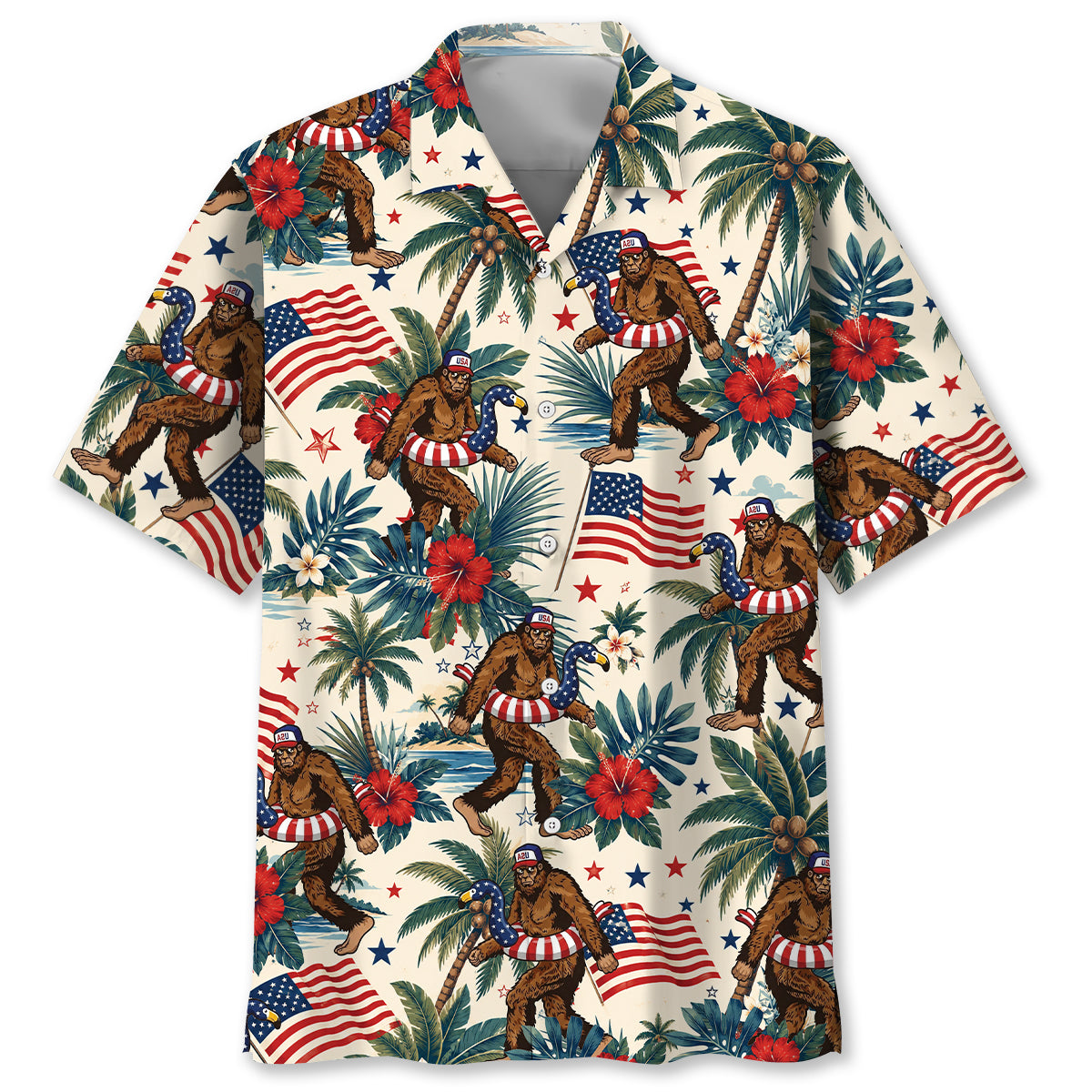 Tropical Patriotic Bigfoot Flamingo Hawaiian Shirt Tropical Patriotic Bigfoot Flamingo Hawaiian Shirt