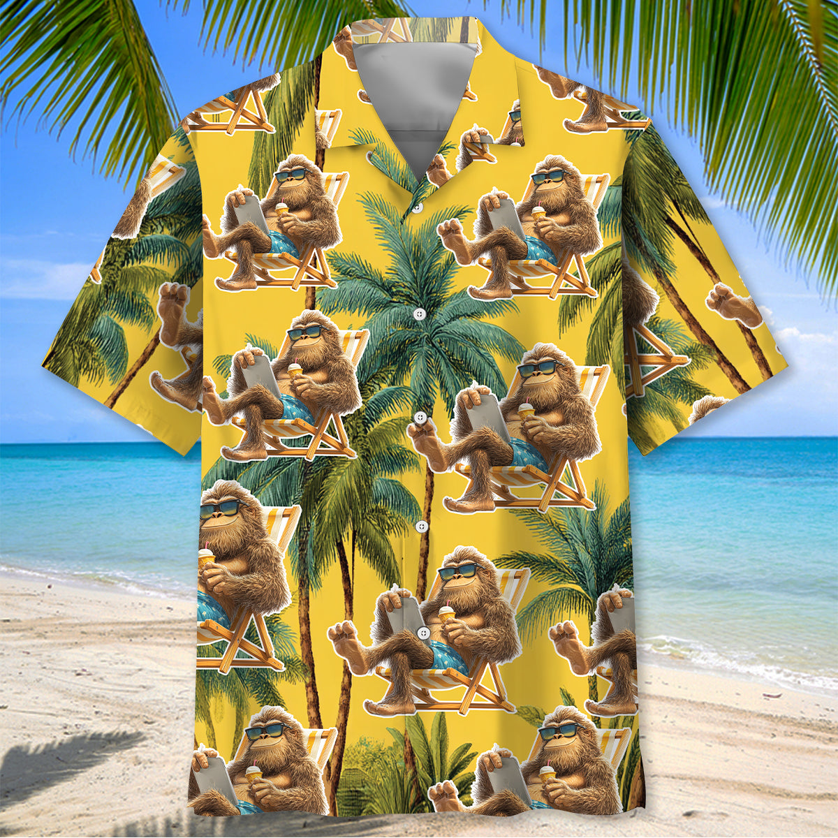 Funny Bigfoot Chilling Hawaiian Shirt Funny Bigfoot Chilling Hawaiian Shirt - Image 2