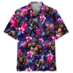 Neon Bigfoot Patriotic Hawaiian Shirt