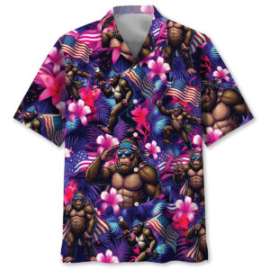 Neon Bigfoot Patriotic Hawaiian Shirt
