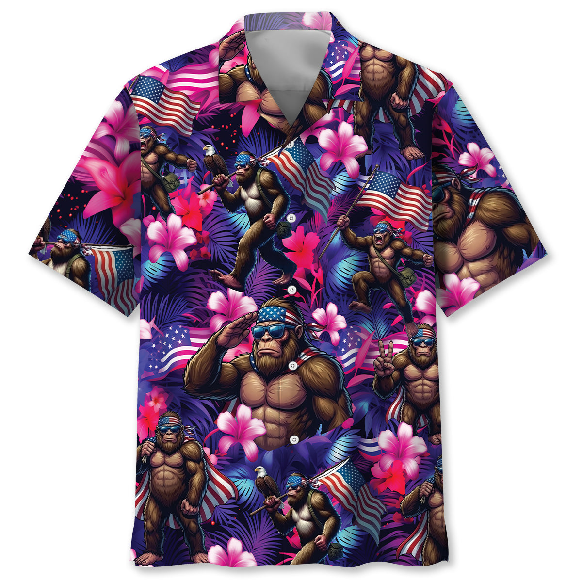 Neon Bigfoot Patriotic Hawaiian Shirt Neon Bigfoot Patriotic Hawaiian Shirt