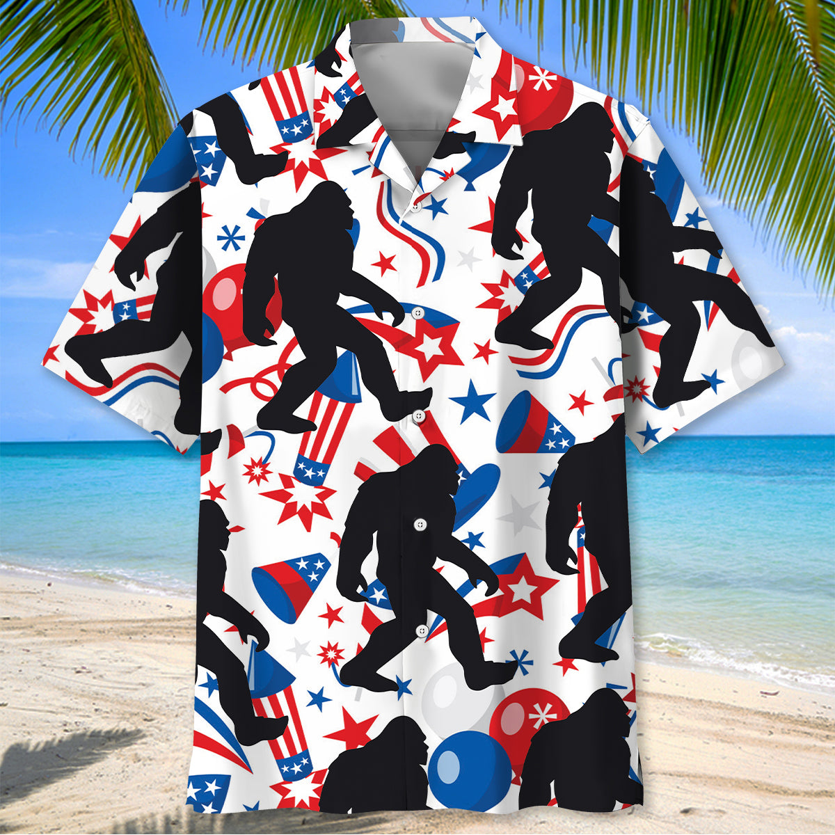 4th of July Celebration Bigfoot Hawaiian Shirt 4th of July Celebration Bigfoot Hawaiian Shirt - Image 2