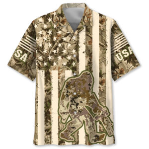 Bigfoot American Flag Camouflage Hawaiian Shirt