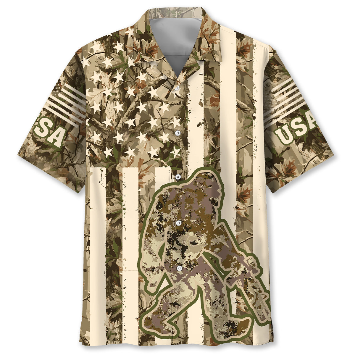 Bigfoot American Flag Camouflage Hawaiian Shirt Bigfoot American Flag Camouflage Hawaiian Shirt