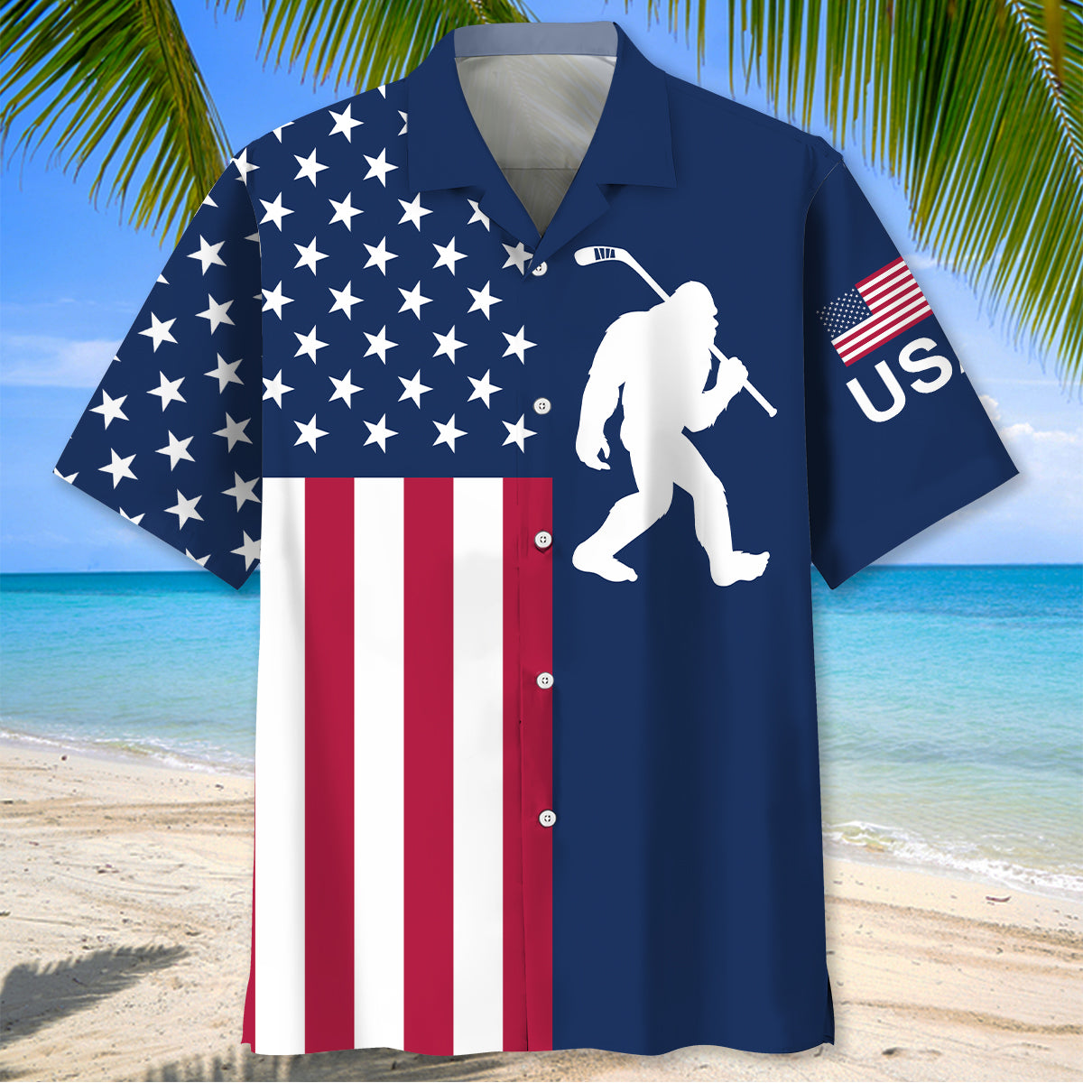 Bigfoot Is a Hockey Player America Hawaiian Shirt Bigfoot Is a Hockey Player America Hawaiian Shirt - Image 2