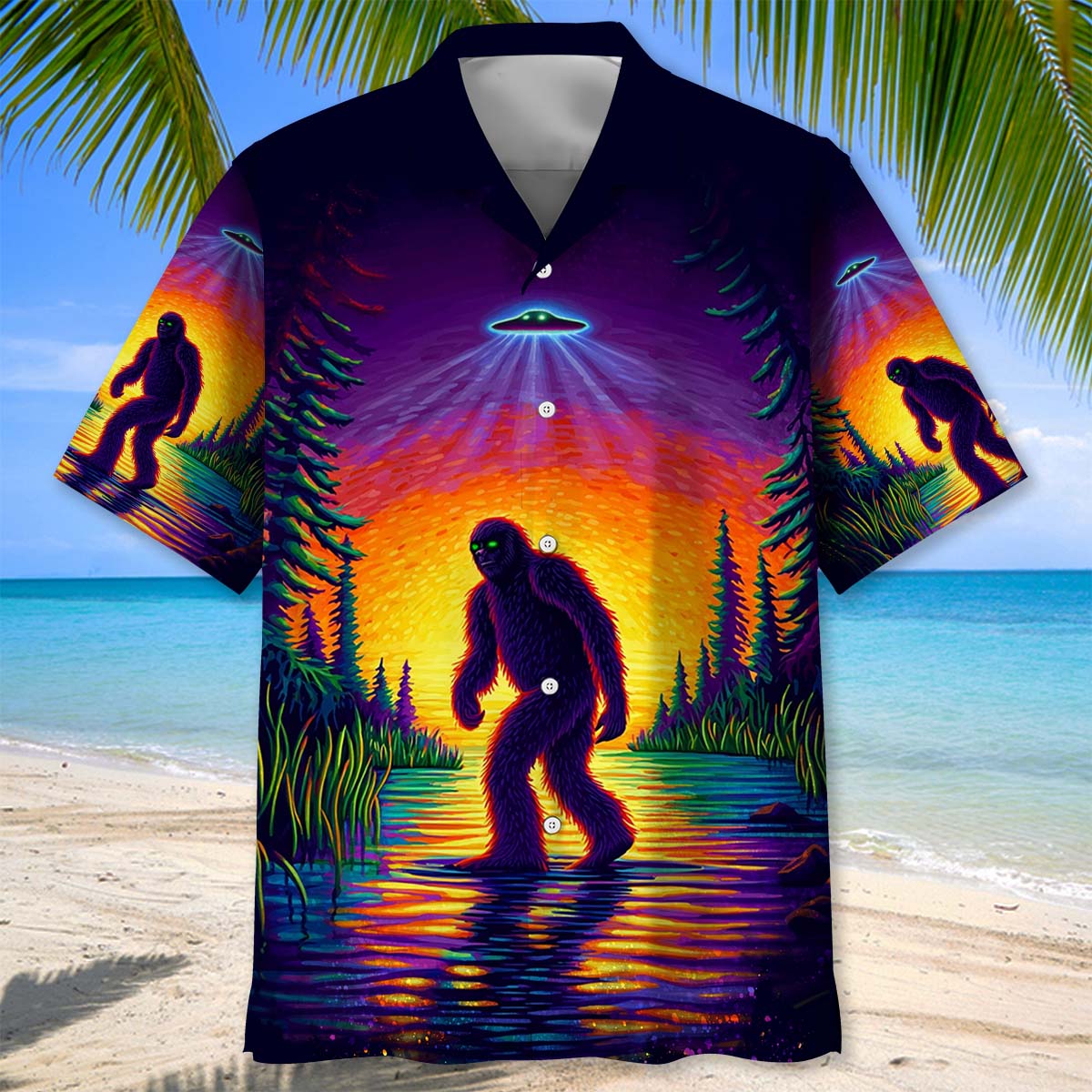 Alien Bigfoot Stranger Night Hawaiian Shirt Alien Bigfoot Stranger Night Hawaiian Shirt - Image 2