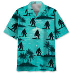 Bigfoot Surfing Beach Hawaiian Shirt