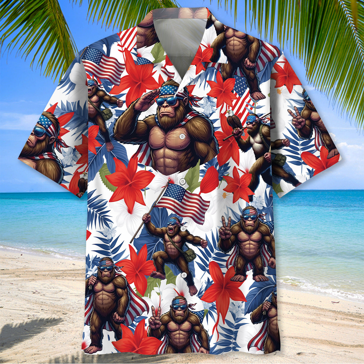 Bigfoot Funny Tropical Patriotic Hawaiian Shirt Bigfoot Funny Tropical Patriotic Hawaiian Shirt - Image 2