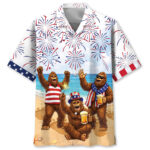 Funny Bigfoot Fireworks Hawaiian Shirt