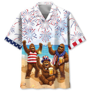 Funny Bigfoot Fireworks Hawaiian Shirt