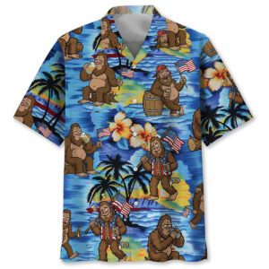 Funny Bigfoot America Aloha Island Hawaiian Shirt