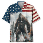 Front view of the Bigfoot American Wilderness Legend shirt featuring a bold Bigfoot design and patriotic colors.
