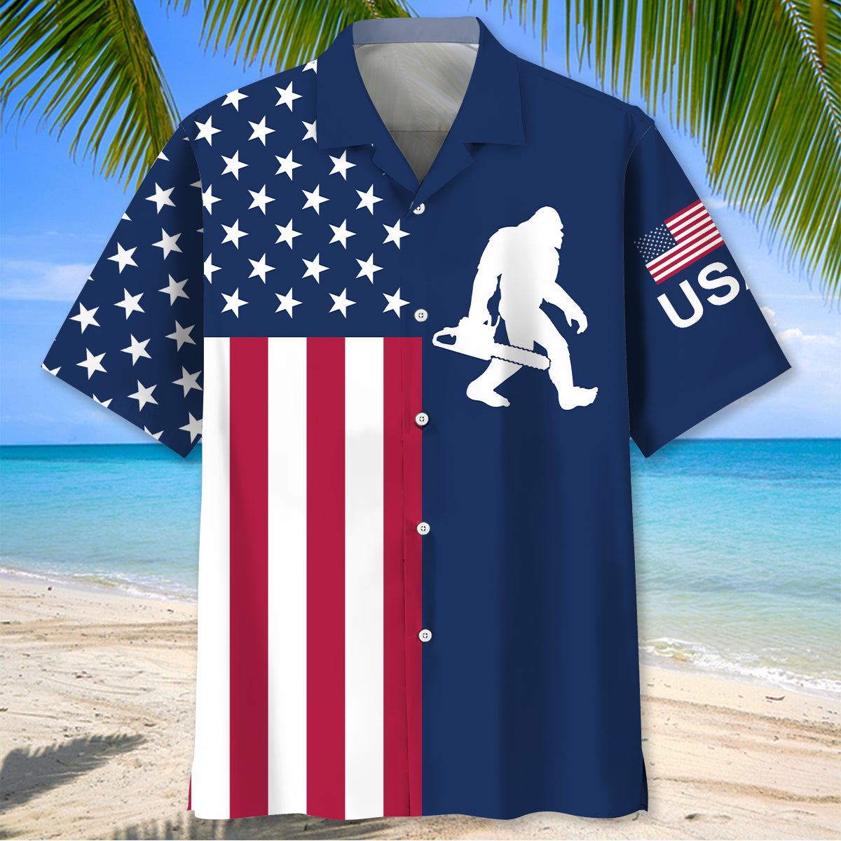 America Bigfoot Chainsaw Hawaiian Shirt America Bigfoot Chainsaw Hawaiian Shirt - Image 2