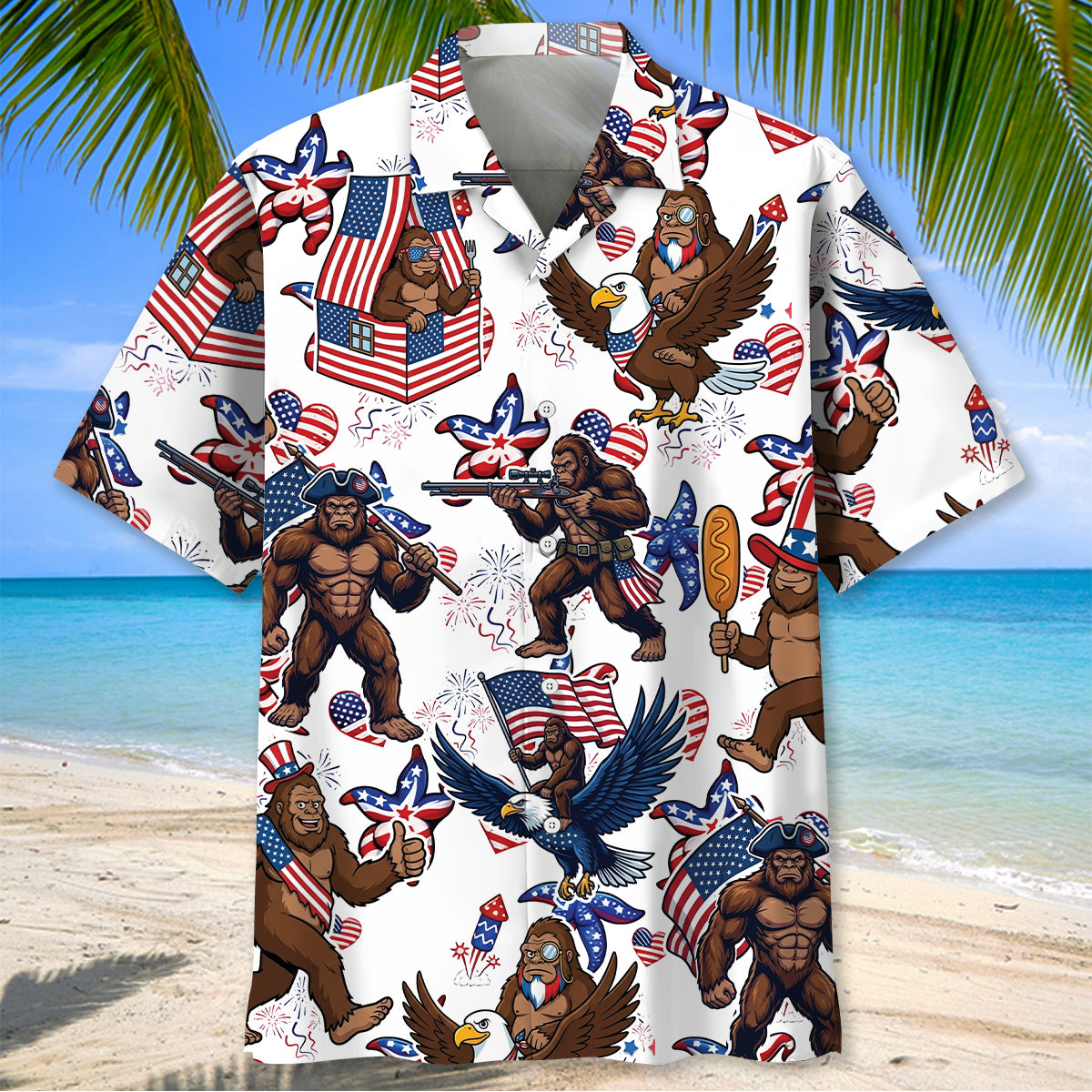 Bigfoot Starfish Patriotic Hawaiian Shirt Bigfoot Starfish Patriotic Hawaiian Shirt - Image 2