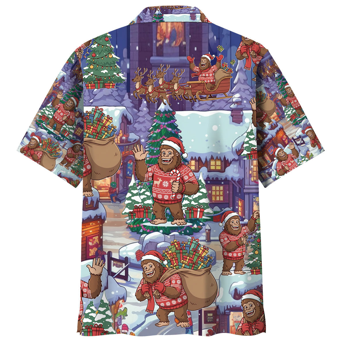 Bigfoot Celebrate Xmas Hawaiian Shirt Front view of the bigfoot celebrate xmas hawaiian shirt featuring vibrant holiday designs and a festive color palette.