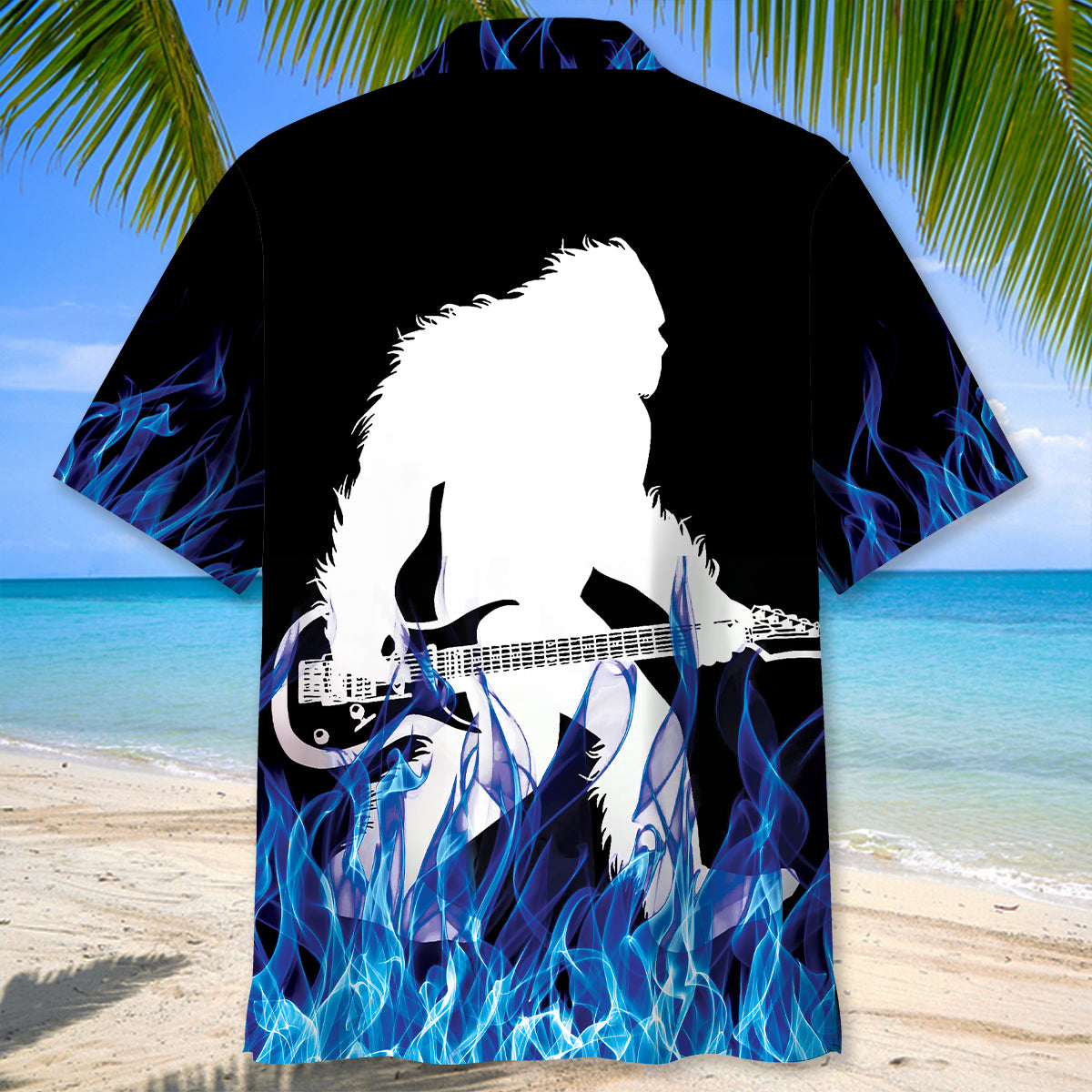 Bigfoot Playing a Guitar Rock on Sasquatch Hawaiian Shirt Bigfoot Playing a Guitar Rock on Sasquatch Hawaiian Shirt - Image 4