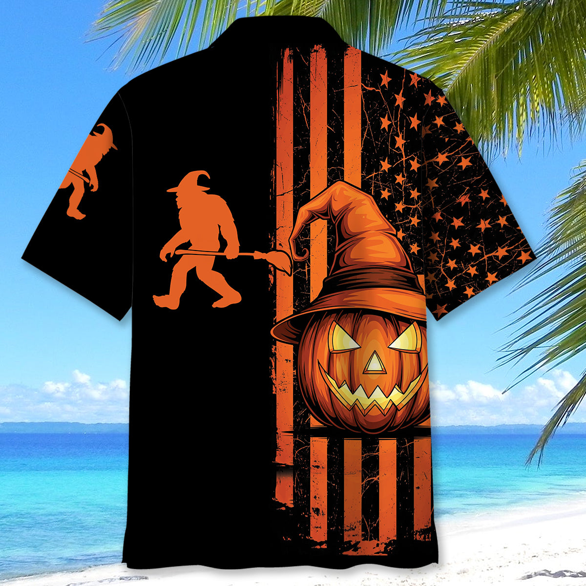 Bigfoot America Flag Halloween Theme Hawaiian Shirt Bigfoot America Flag Halloween Theme Hawaiian Shirt - Image 3