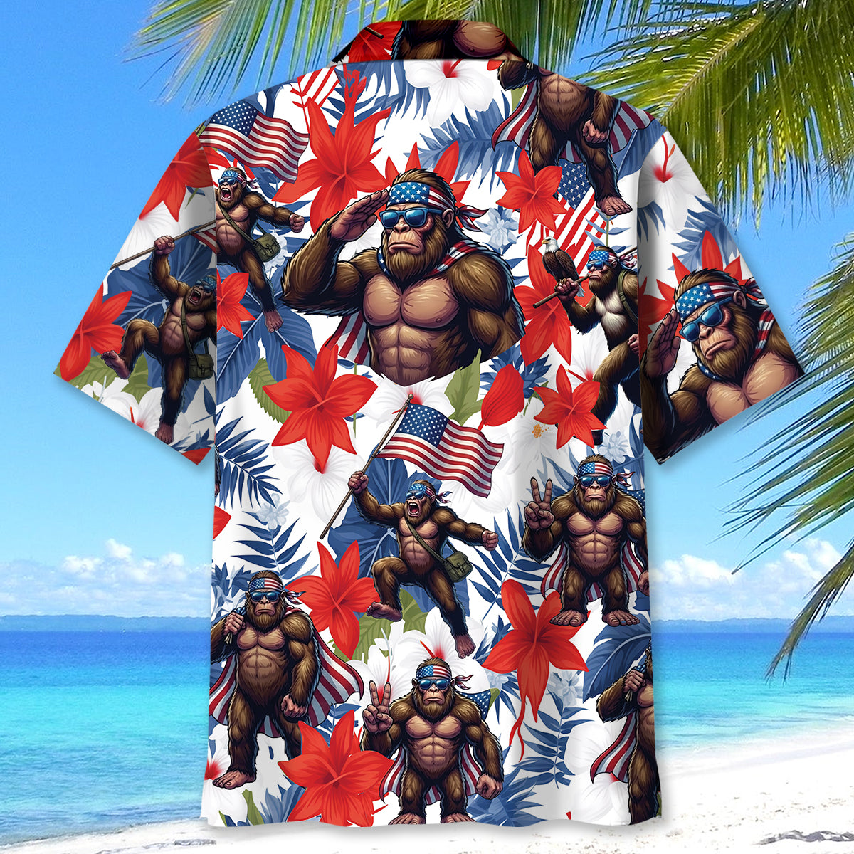 Bigfoot Funny Tropical Patriotic Hawaiian Shirt Bigfoot Funny Tropical Patriotic Hawaiian Shirt - Image 3