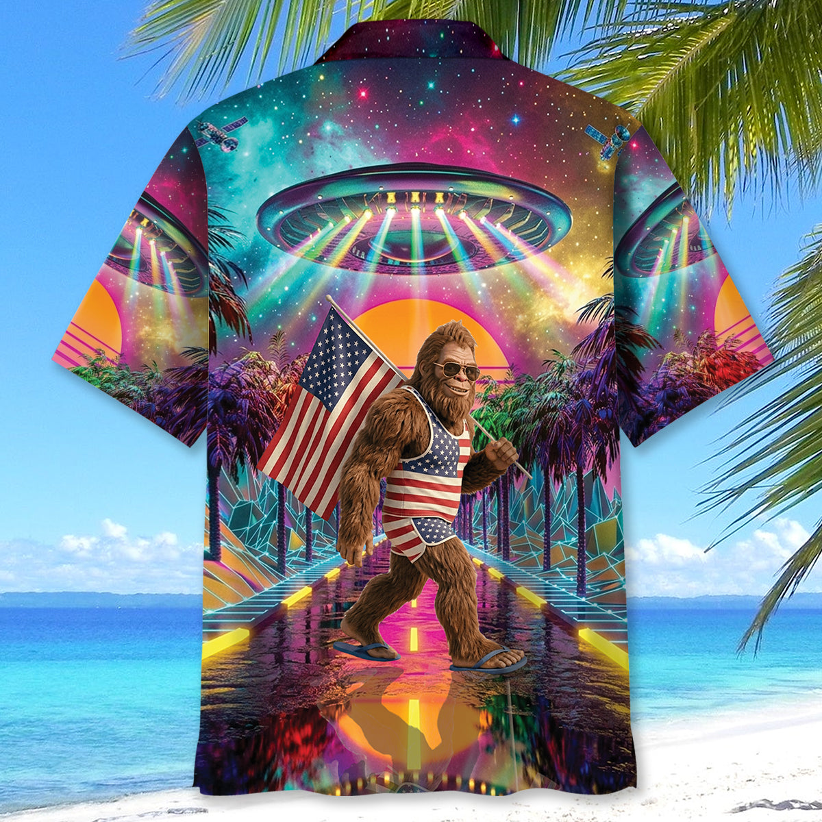 80s Retro Futuristic Sci-Fi Bigfoot Hawaiian Shirt 80s Retro Futuristic Sci-Fi Bigfoot Hawaiian Shirt - Image 4