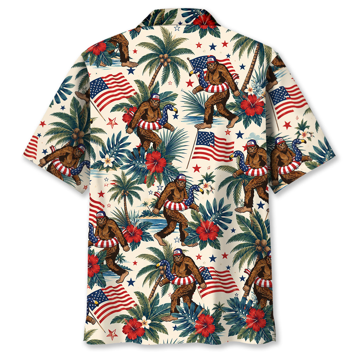 Tropical Patriotic Bigfoot Flamingo Hawaiian Shirt Tropical Patriotic Bigfoot Flamingo Hawaiian Shirt - Image 3