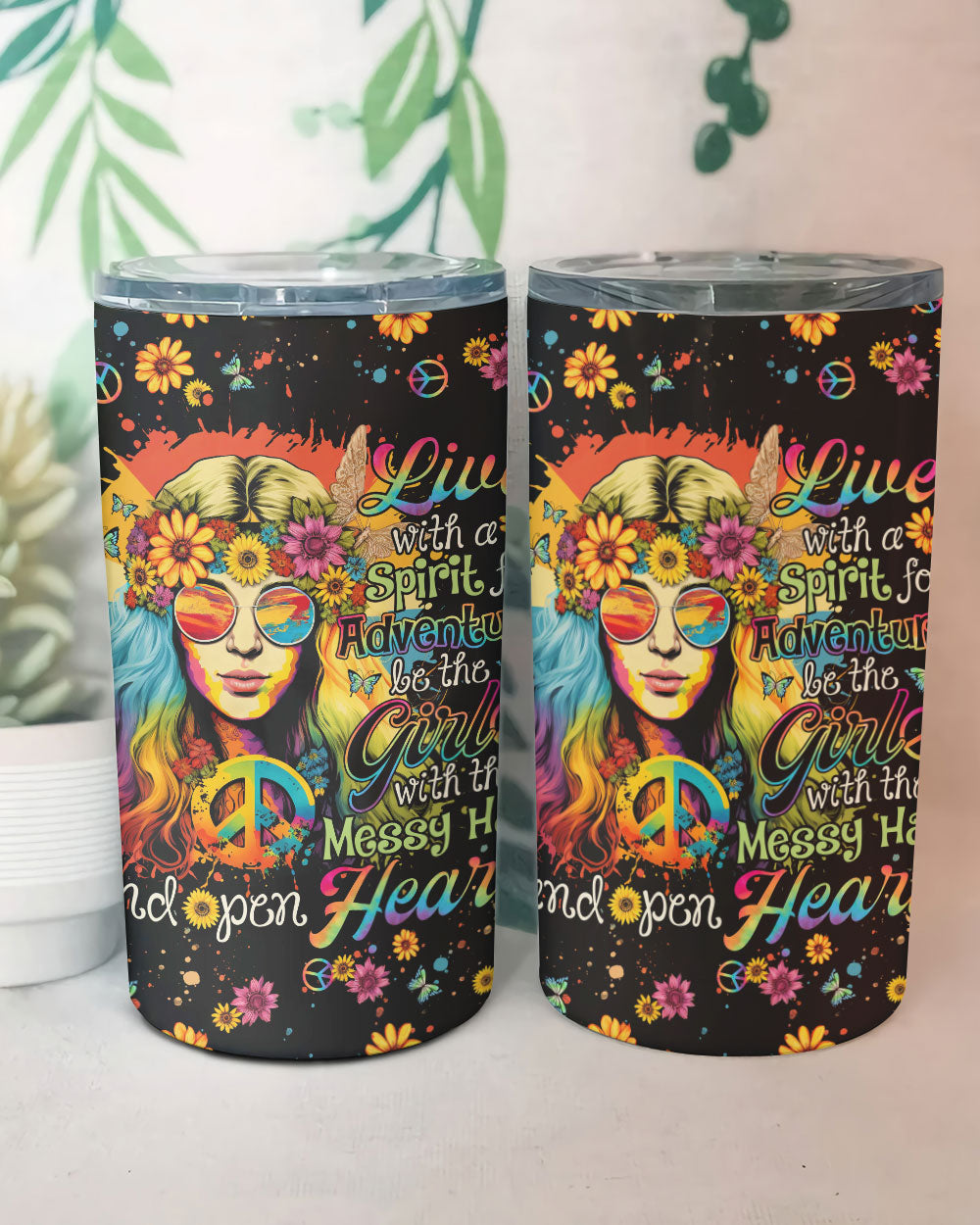 Live with a Spirit Tie Dye Insulated Tumbler Lifestyle shot featuring the live with a spirit tumbler outdoors, surrounded by nature, perfect for adventurous drinks.