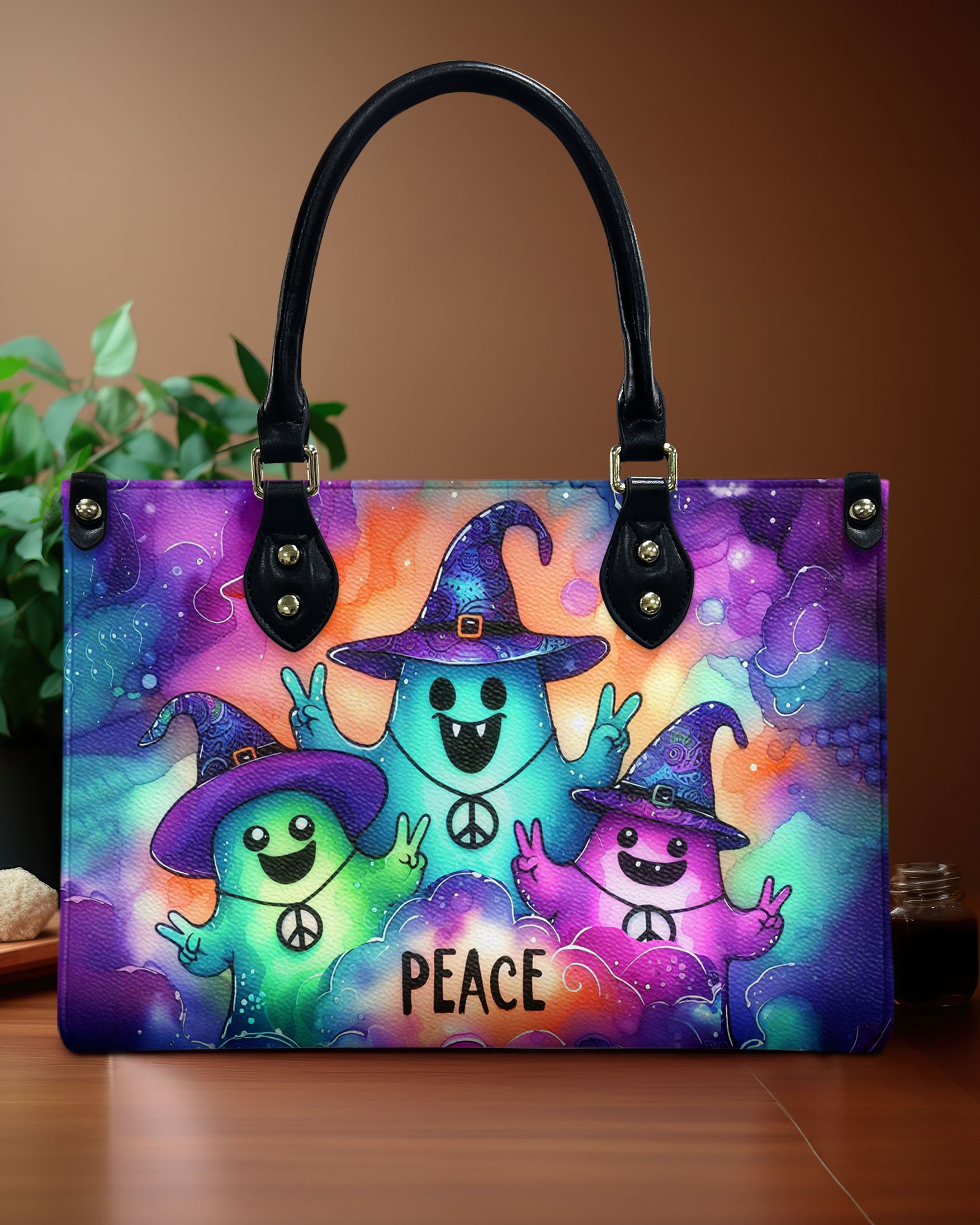 Peace Cute Ghost Halloween Leather Handbag 3_6e02e255-2de3-47dd-985d-cc6d2c5b77f6.jpg
