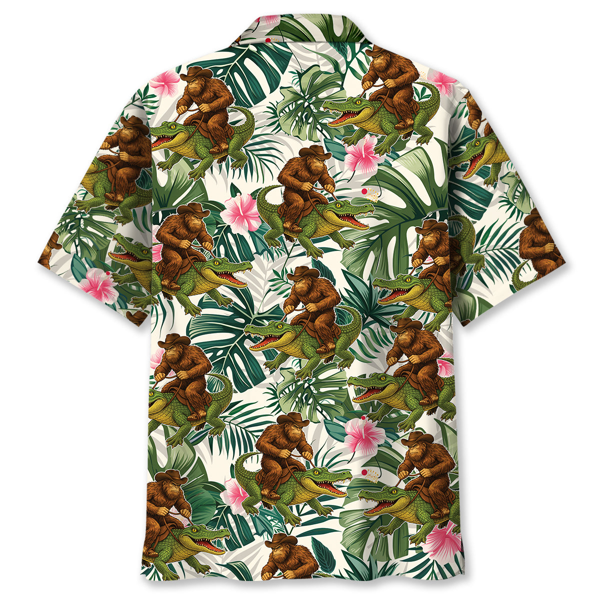 Bigfoot Green Cowboy with Crocodile Tropical Hawaiian Shirt Bigfoot Green Cowboy with Crocodile Tropical Hawaiian Shirt - Image 3
