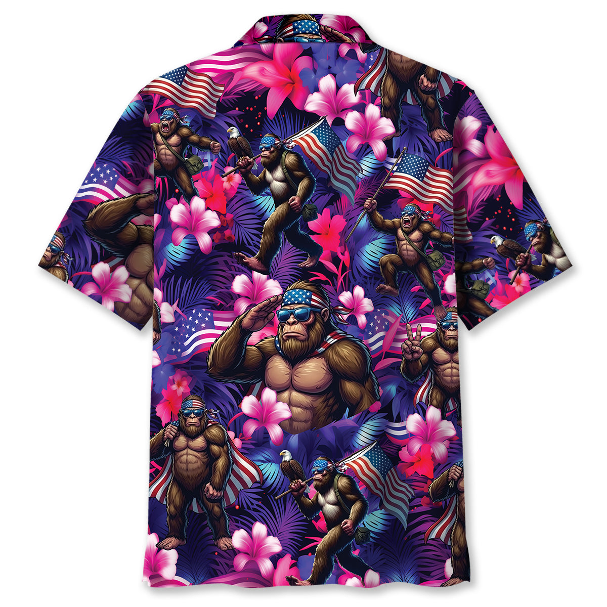 Neon Bigfoot Patriotic Hawaiian Shirt Neon Bigfoot Patriotic Hawaiian Shirt - Image 3