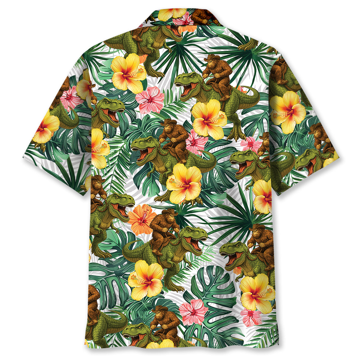 Bigfoot Green Cowboy with Dinosaur Tropical Hawaiian Shirt Bigfoot Green Cowboy with Dinosaur Tropical Hawaiian Shirt - Image 3
