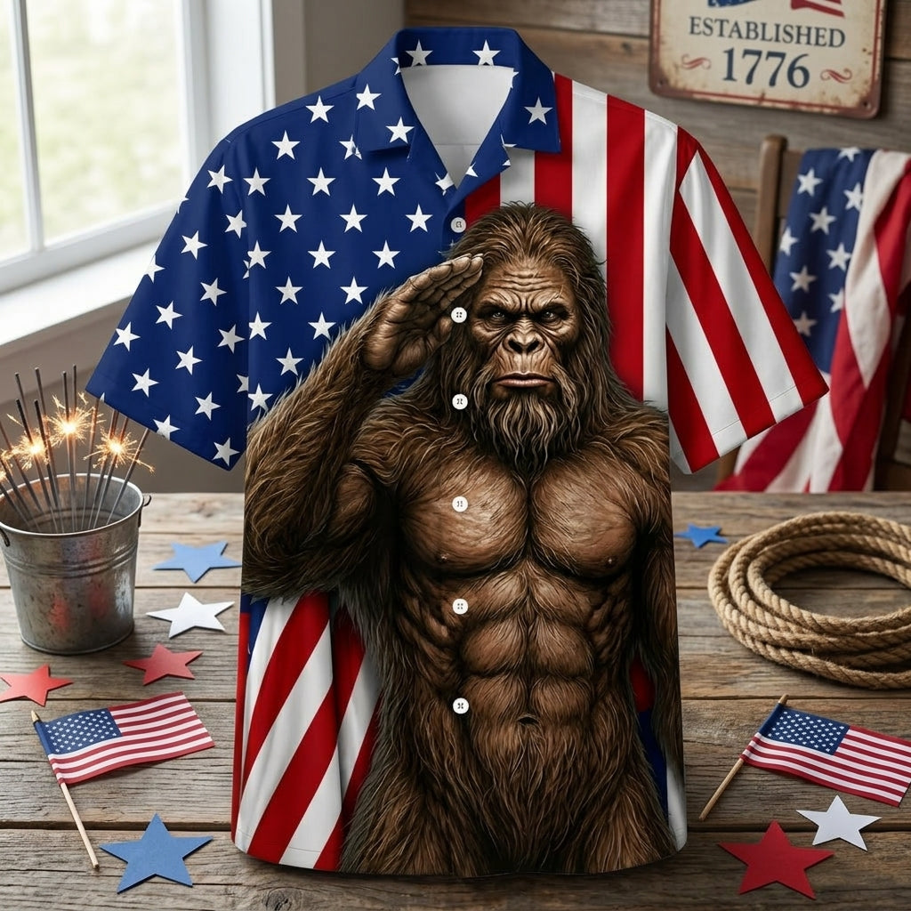 Bigfoot America Patriot Funny Hawaiian Shirt Bigfoot America Patriot Funny Hawaiian Shirt - Image 3
