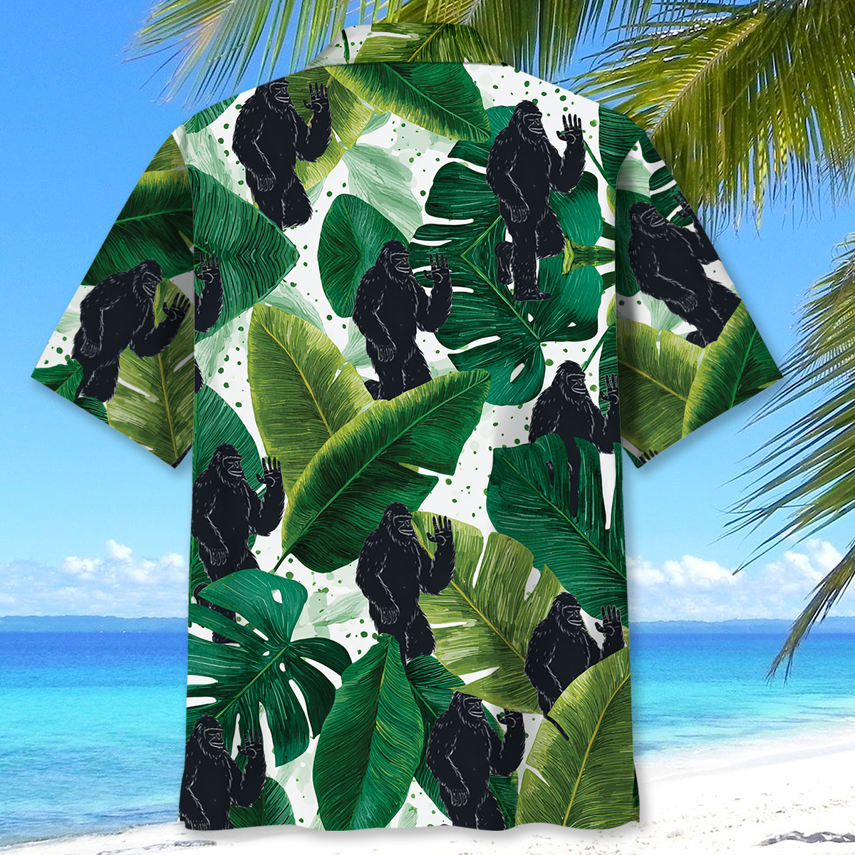 Bigfoot Silhouette Monstera Leaves Hawaiian Shirt Bigfoot Silhouette Monstera Leaves Hawaiian Shirt - Image 4