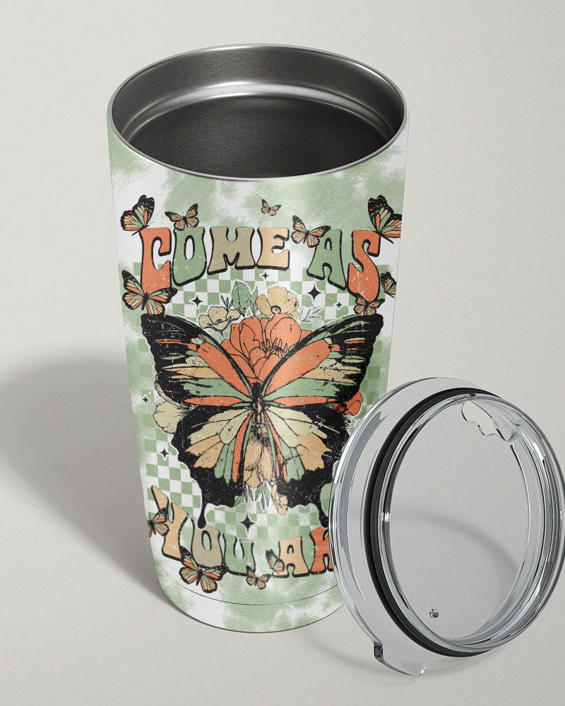 Come As You Are Insulated Tumbler | Stylish Drinkware Detailed shot of the Come As You Are insulated tumbler's lid, emphasizing its secure seal and stylish design.