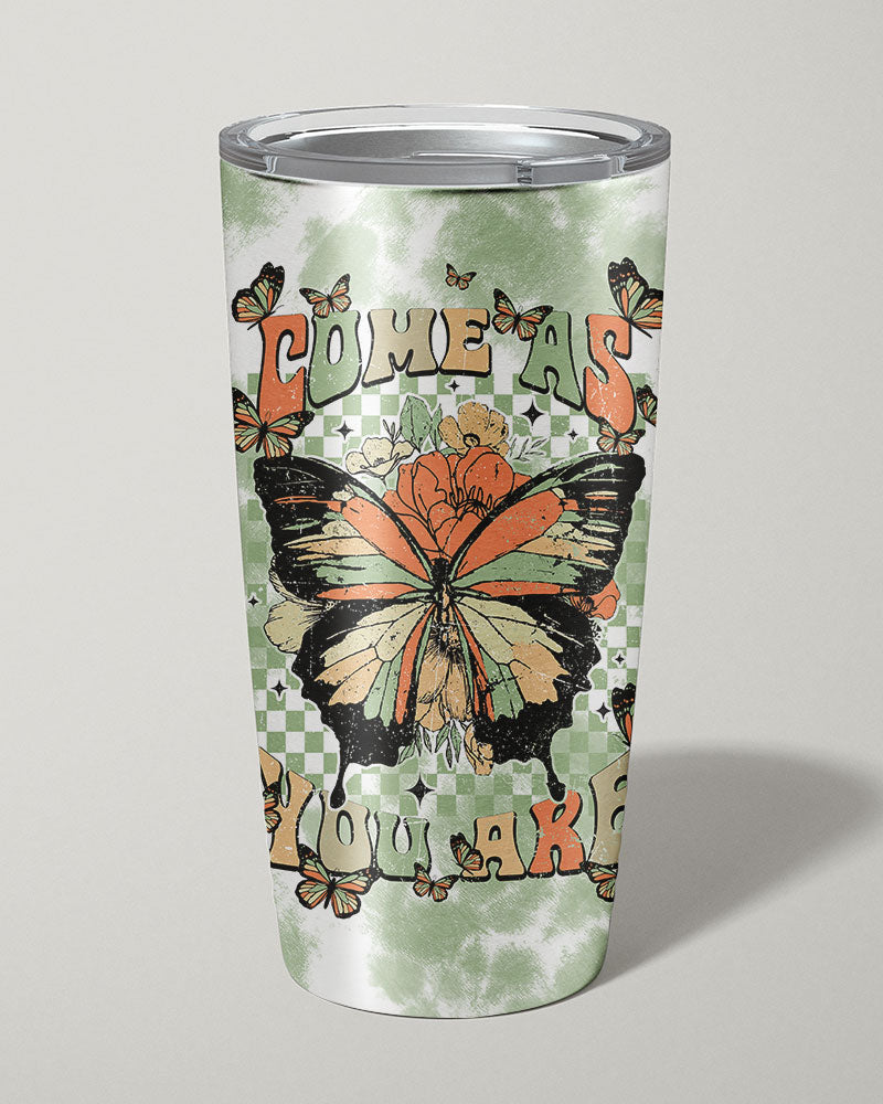 Come As You Are Insulated Tumbler | Stylish Drinkware Back view of the Come As You Are insulated tumbler, revealing the intricate butterfly graphics and color palette.