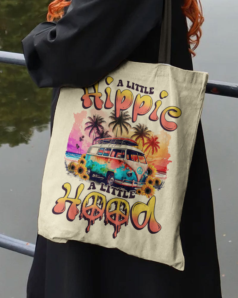 A Little Hippie A Little Hood Tote Bag Close-up detail of the a little hippie a little hood tote bag showcasing vibrant graphics and sturdy straps.