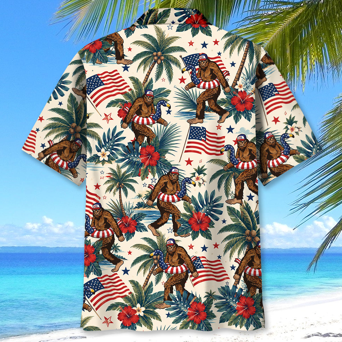 Tropical Patriotic Bigfoot Flamingo Hawaiian Shirt Tropical Patriotic Bigfoot Flamingo Hawaiian Shirt - Image 4