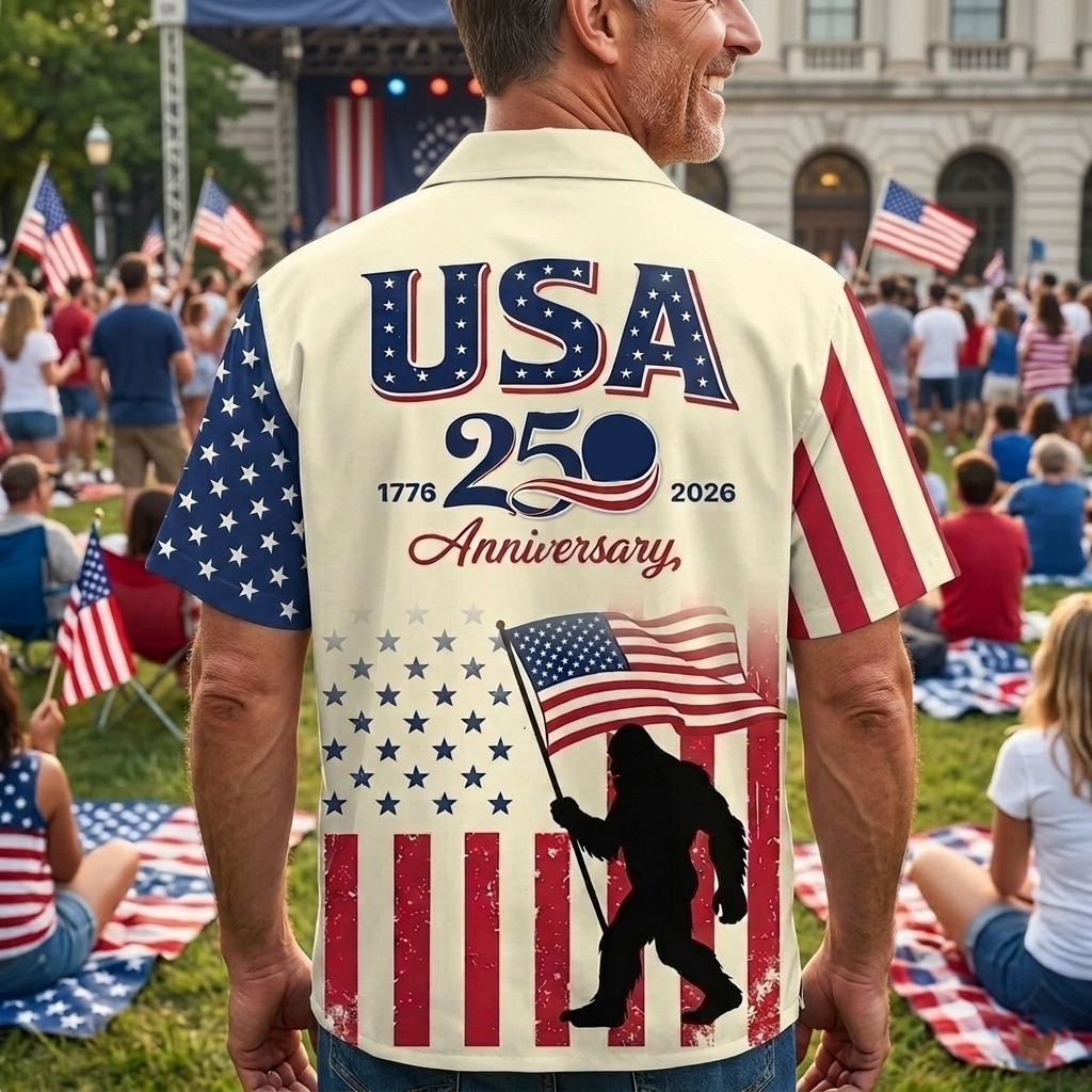 America 250 Anniversary Bigfoot Hawaiian Shirt America 250 Anniversary Bigfoot Hawaiian Shirt - Image 4