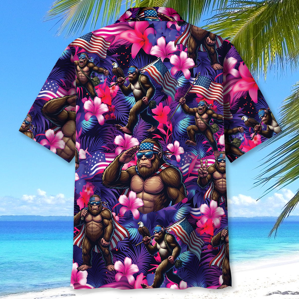 Neon Bigfoot Patriotic Hawaiian Shirt Neon Bigfoot Patriotic Hawaiian Shirt - Image 4