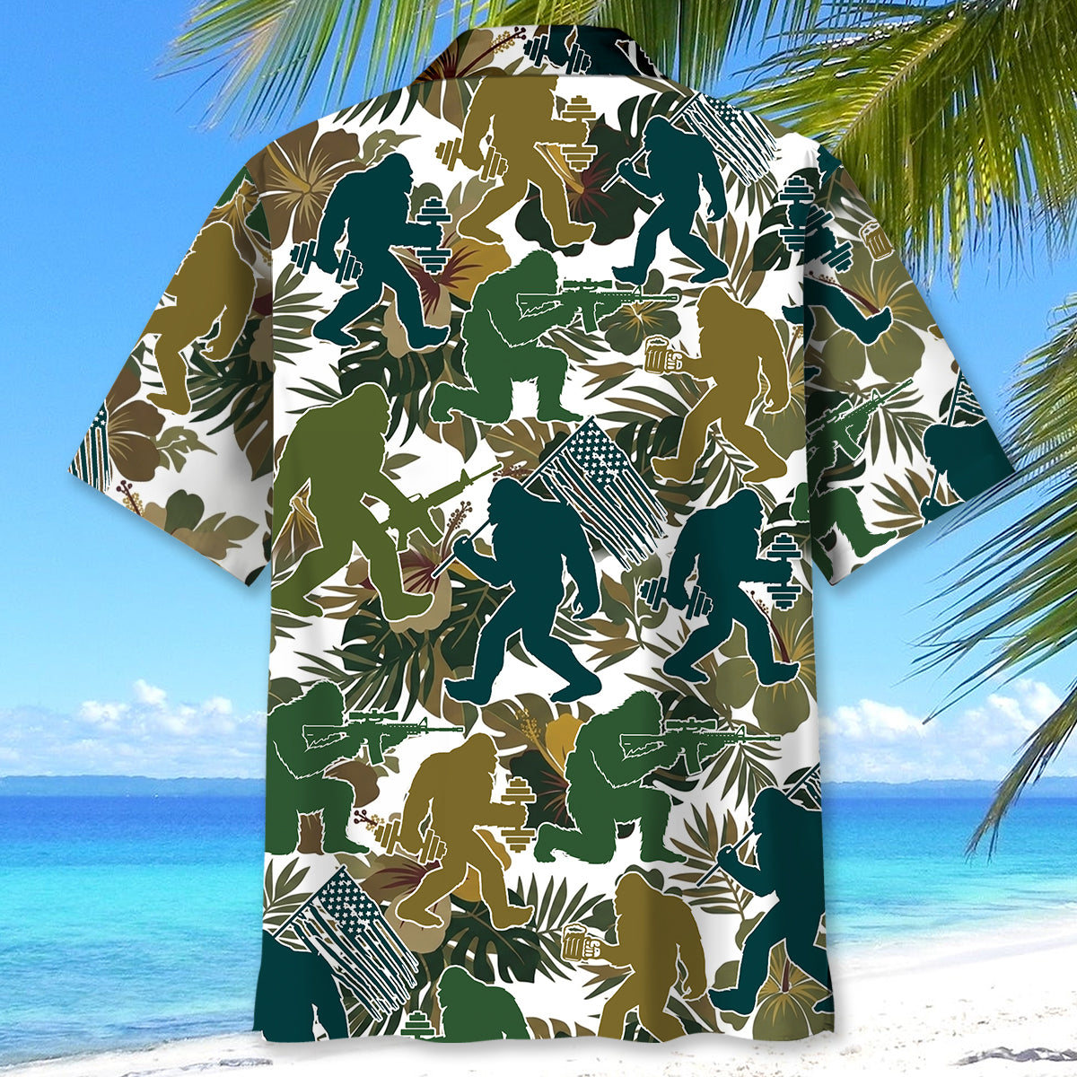 Bigfoot Moss Green Tropical Hawaiian Shirt Bigfoot Moss Green Tropical Hawaiian Shirt - Image 4