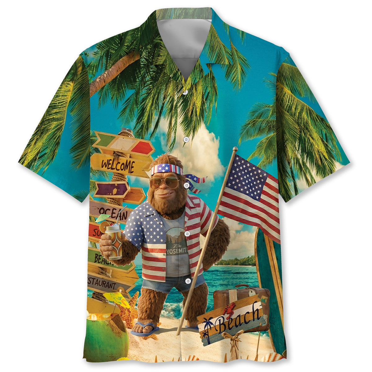 Funny Bigfoot Patriot Tropical Beach Hawaiian Shirt Funny Bigfoot Patriot Tropical Beach Hawaiian Shirt - Image 4