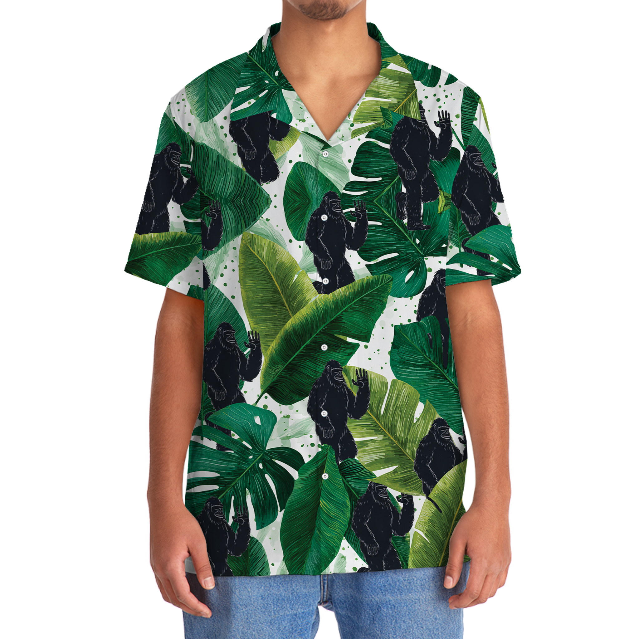 Bigfoot Silhouette Monstera Leaves Hawaiian Shirt Bigfoot Silhouette Monstera Leaves Hawaiian Shirt - Image 6