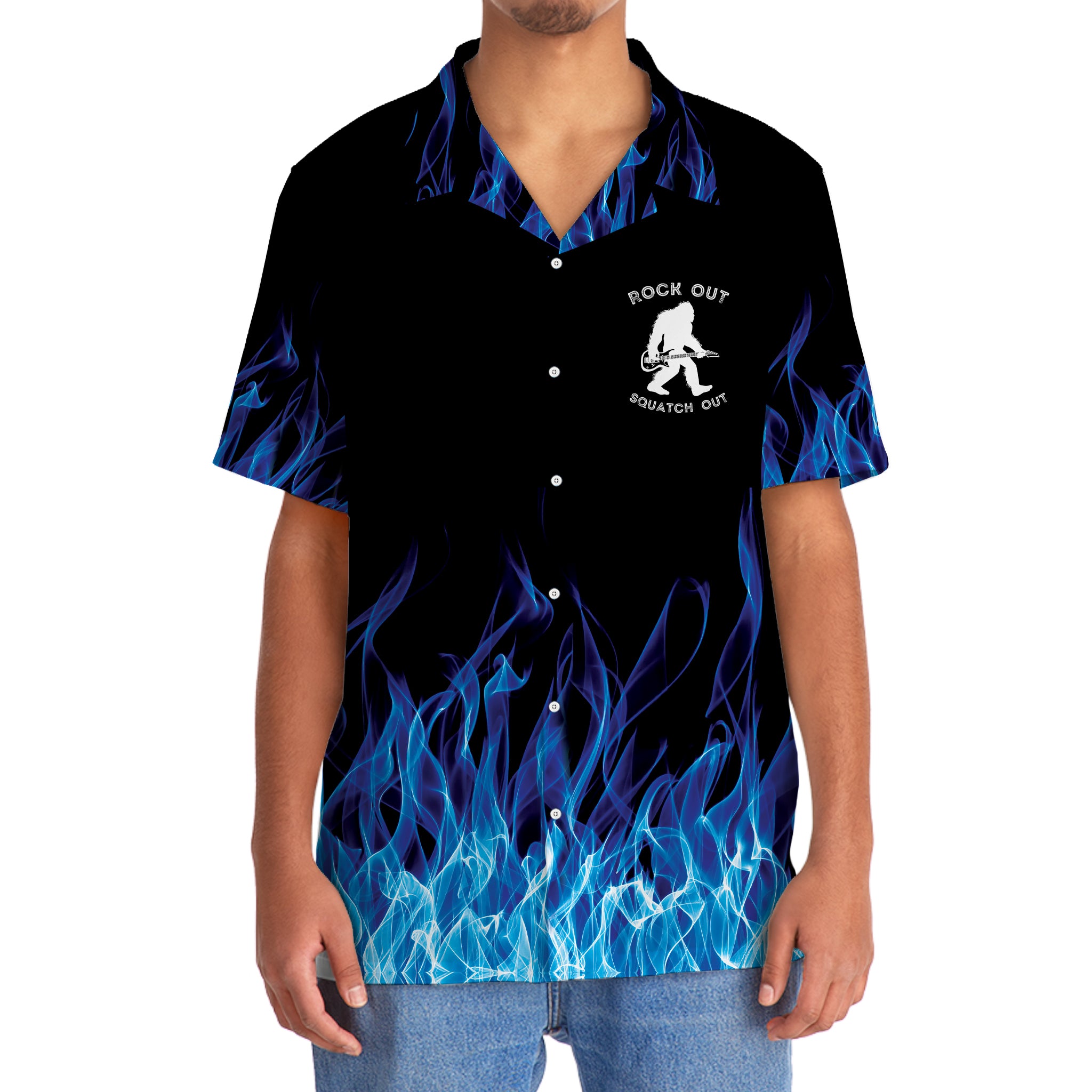 Bigfoot Playing a Guitar Rock on Sasquatch Hawaiian Shirt Bigfoot Playing a Guitar Rock on Sasquatch Hawaiian Shirt - Image 5