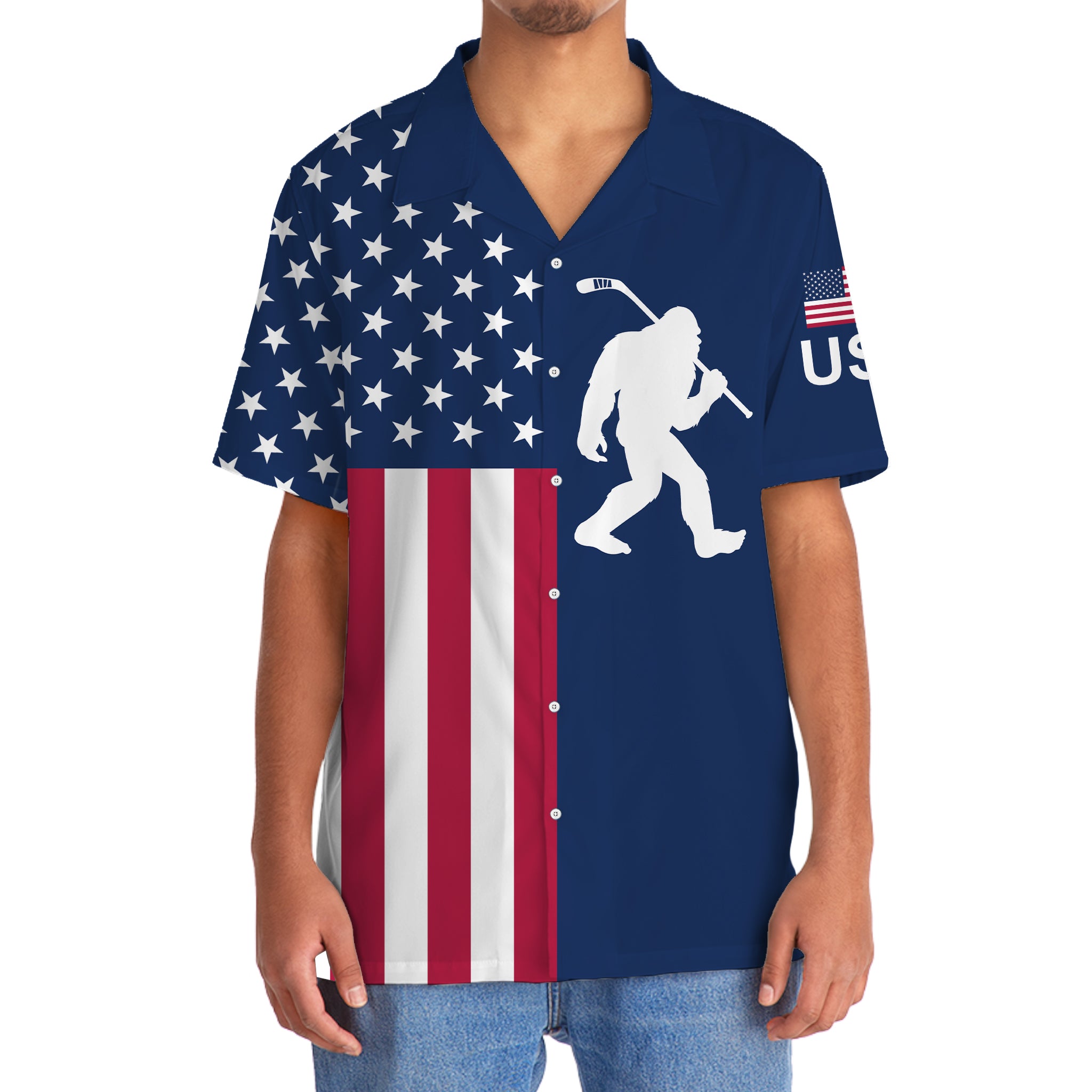 Bigfoot Is a Hockey Player America Hawaiian Shirt Bigfoot Is a Hockey Player America Hawaiian Shirt - Image 5