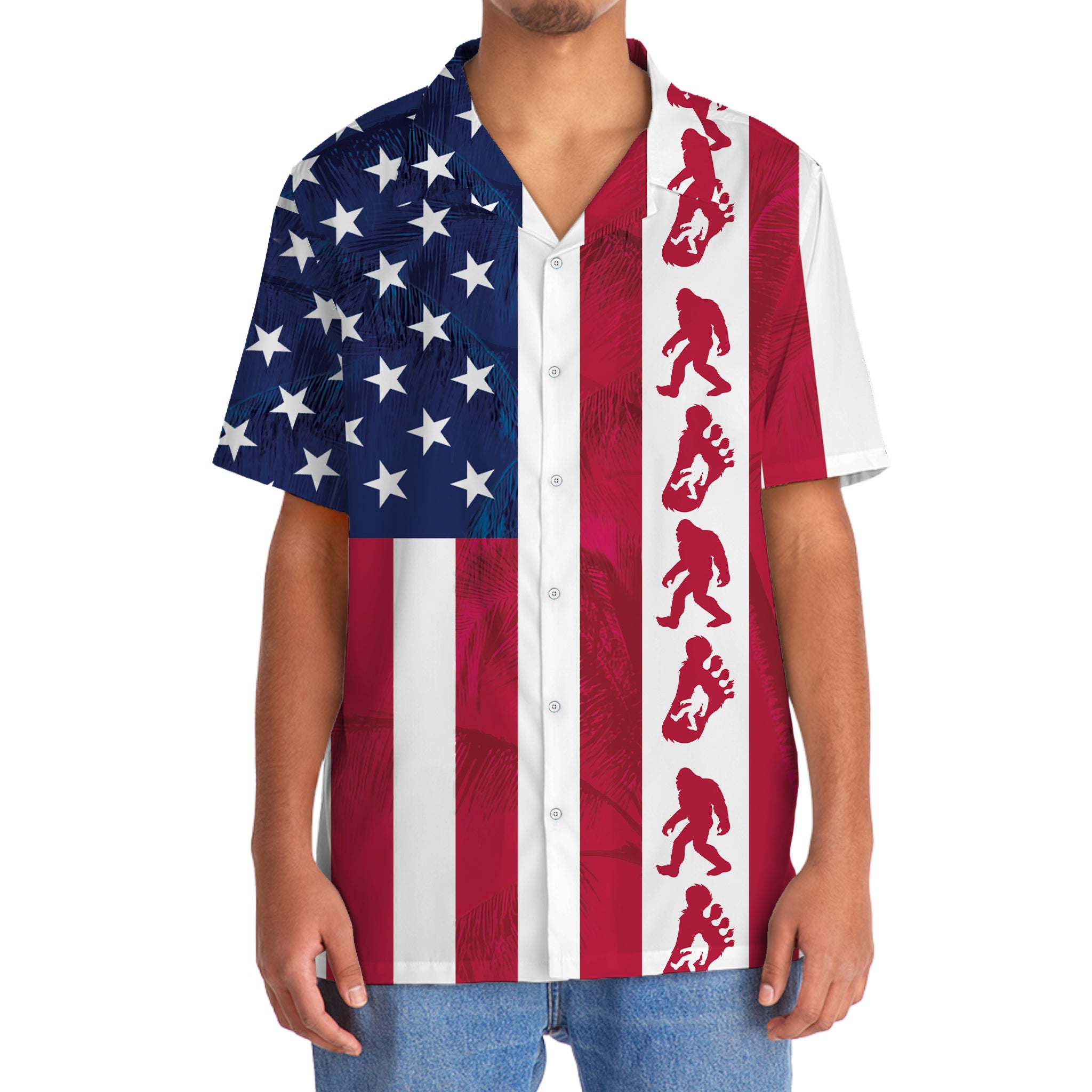 Patriotic Bigfoot USA Flag Hawaiian Shirt Patriotic Bigfoot USA Flag Hawaiian Shirt - Image 5