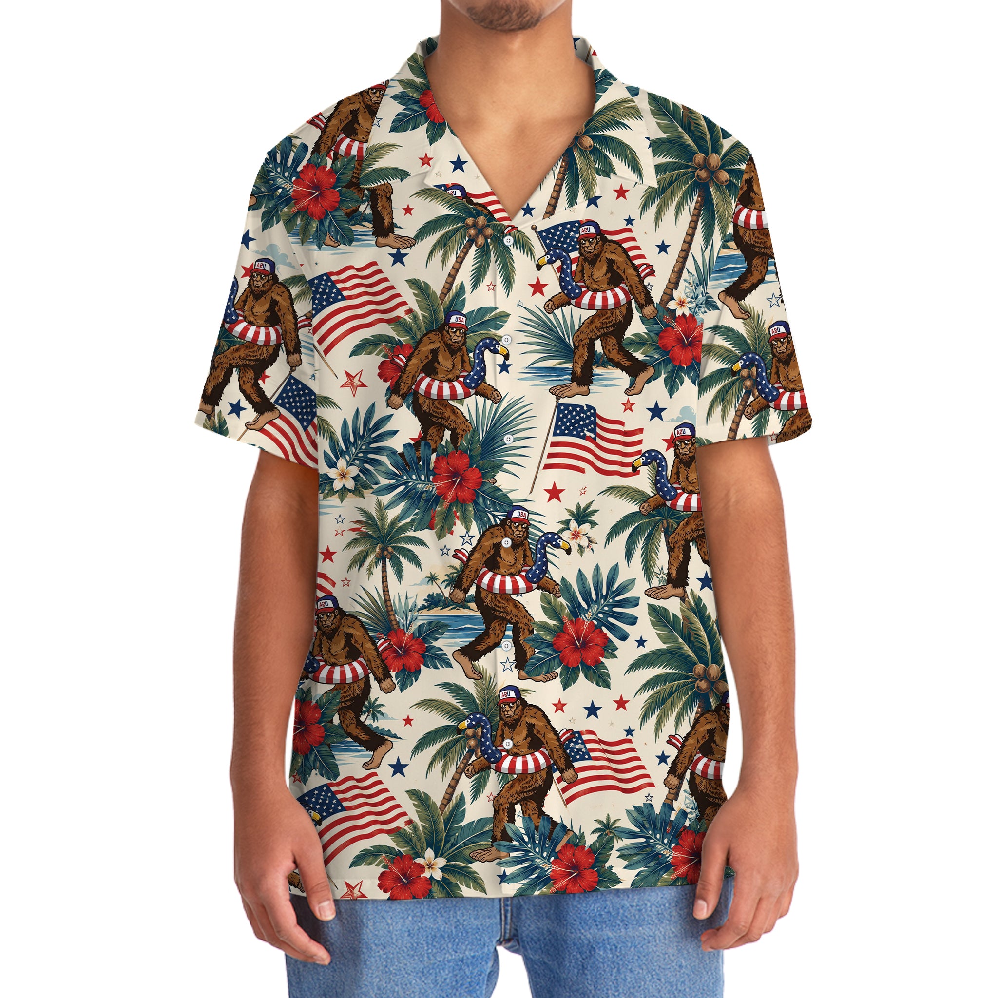 Tropical Patriotic Bigfoot Flamingo Hawaiian Shirt Tropical Patriotic Bigfoot Flamingo Hawaiian Shirt - Image 5