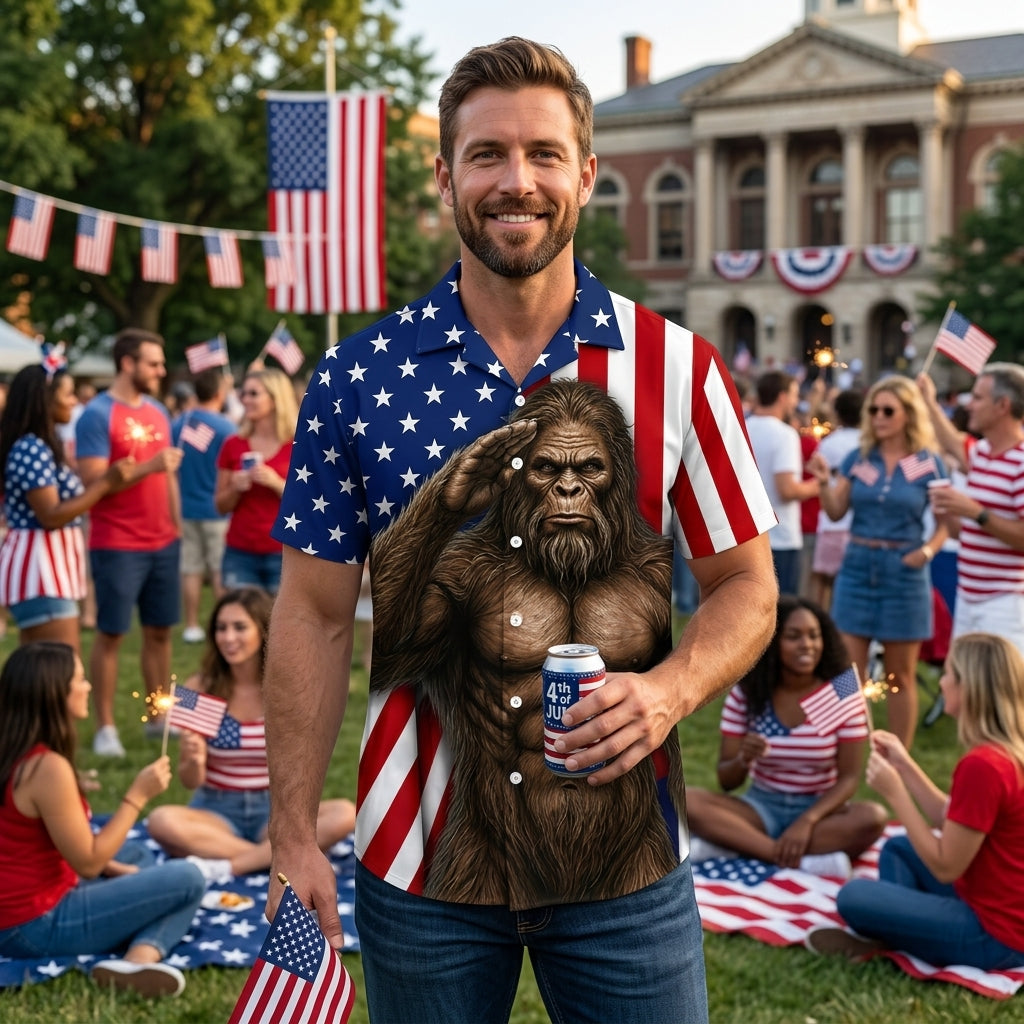 Bigfoot America Patriot Funny Hawaiian Shirt Bigfoot America Patriot Funny Hawaiian Shirt - Image 5