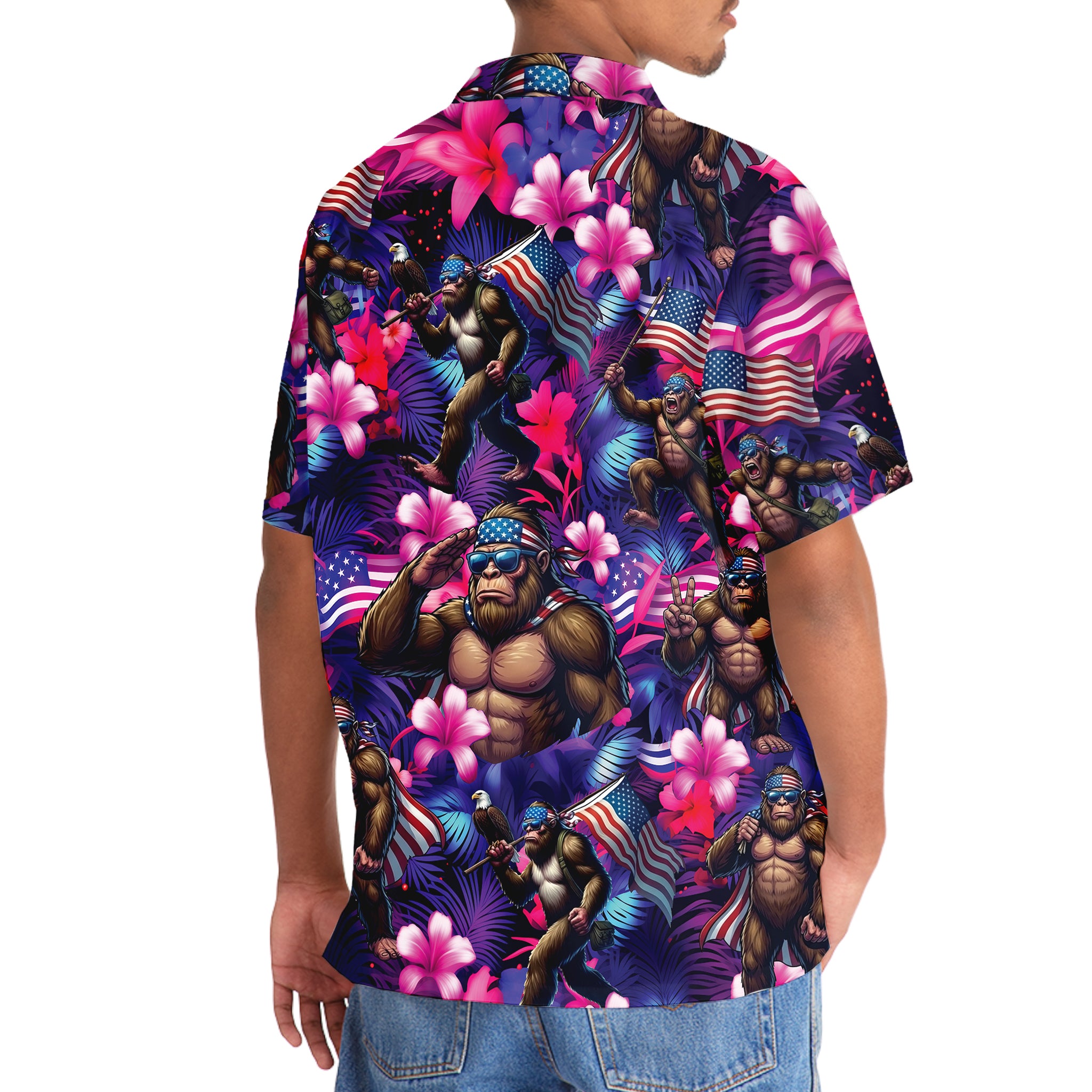 Neon Bigfoot Patriotic Hawaiian Shirt Neon Bigfoot Patriotic Hawaiian Shirt - Image 5