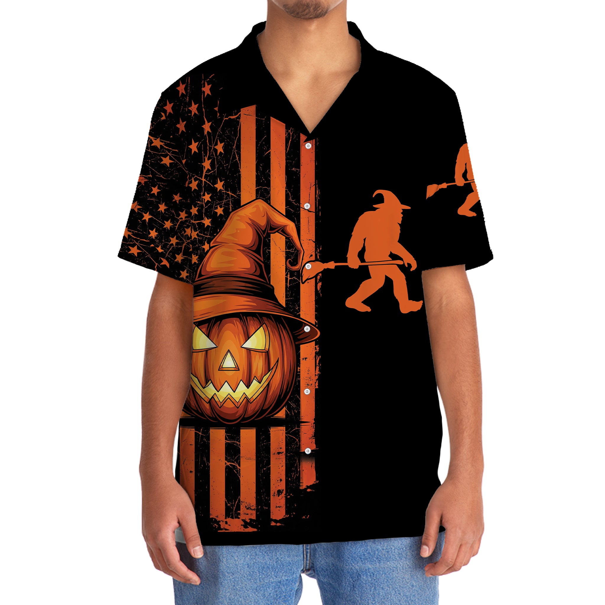 Bigfoot America Flag Halloween Theme Hawaiian Shirt Bigfoot America Flag Halloween Theme Hawaiian Shirt - Image 4